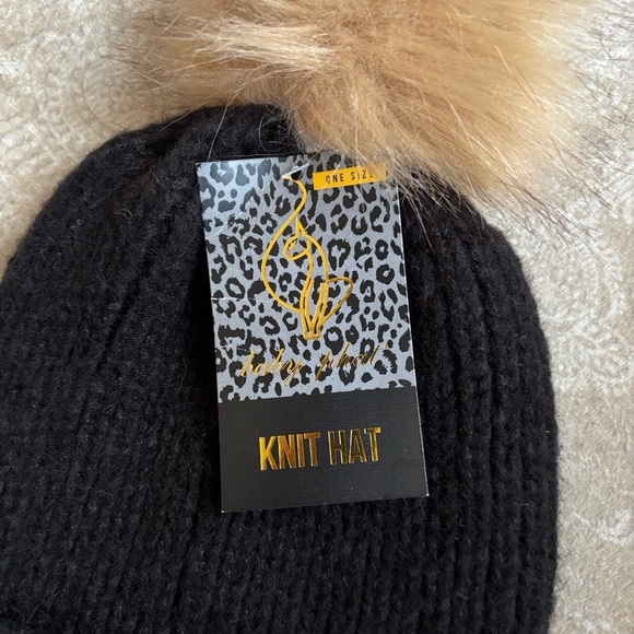 Brand New Baby Phat Black Knit Faux Fur Pom Hat Gold Metallic Embroidery Cuffed main image 8